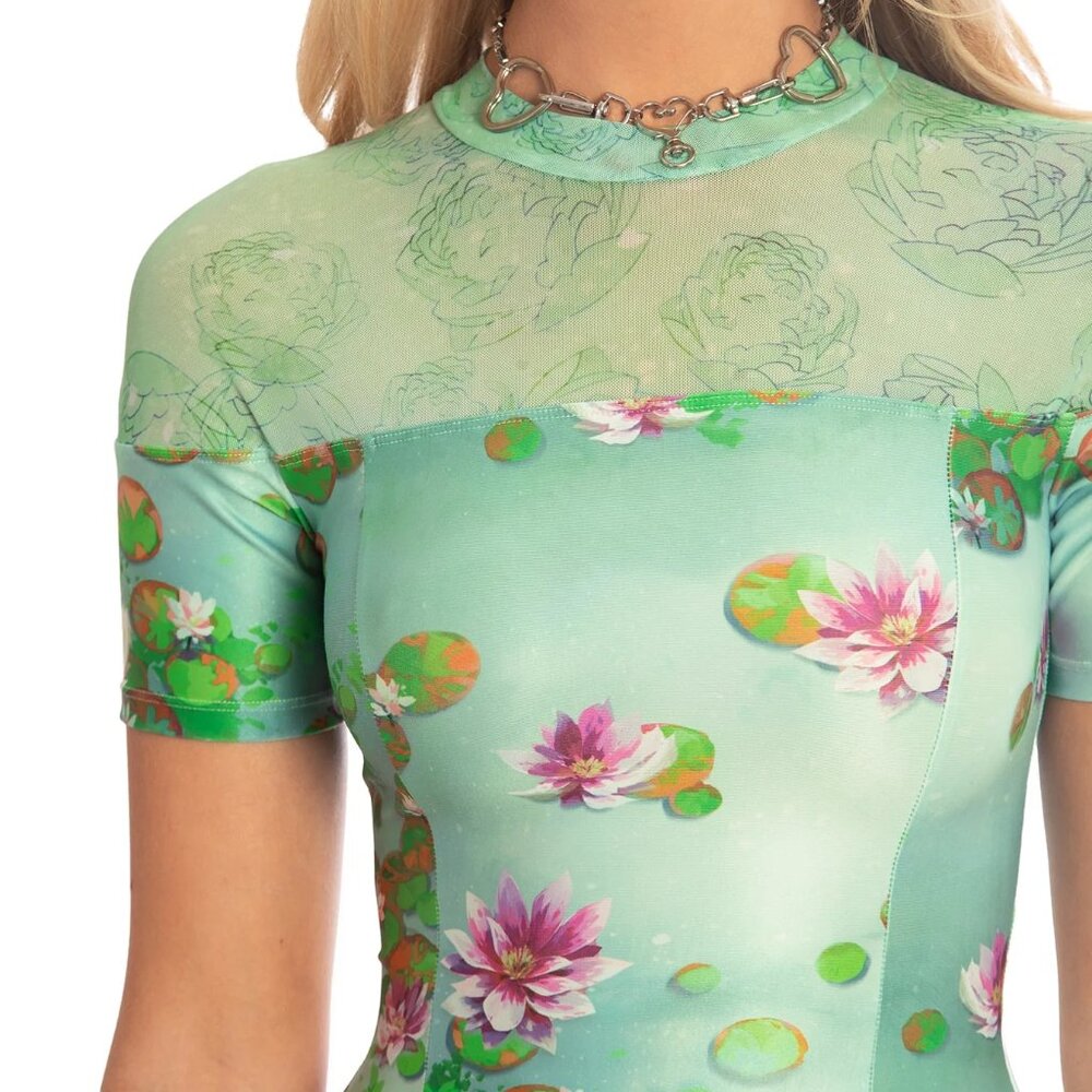 BlackMilk Sanity Check Sheer Splice Dress Fit Flare floral water lily zs S New - Picture 13 of 14